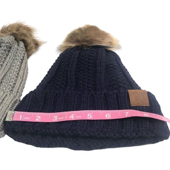 C.C Black Gray Pom Pom Beanies Set - Picture 8 of 11